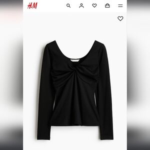 H&M Glittery Black Long Sleeve Twist-Detail Top Size Small